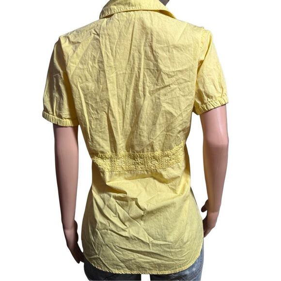 Pulp short sleeve embroidery waist patch yellow button up shirt M - Picture 6 of 7